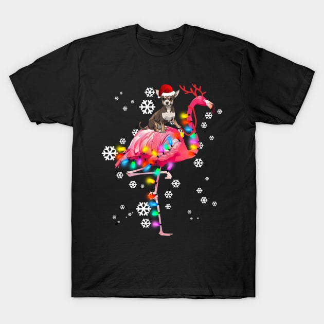 Chihuahua riding Flamingo Christmas T-Shirt by wheeleripjm